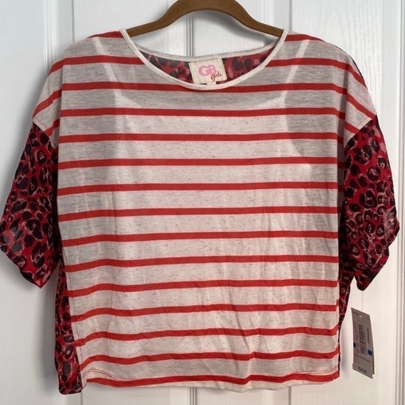 🆕 GB Girls Oversized Loose-Fit Top w/Cami Striped Cheetah Print XL - Picture 1 of 9
